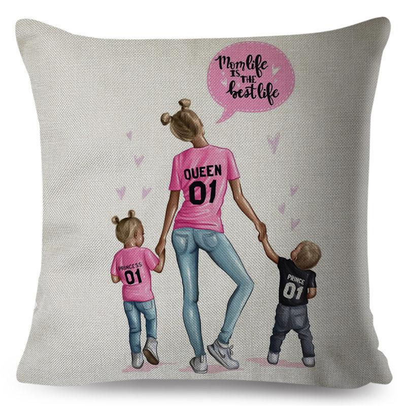 Fashion Cute Cartoon Super Mama Husă de pernă In 45*45cm Decor Mamă și Bebeluș Față de Pernă pentru Canapea Acasă Față de Pernă Super Daddy