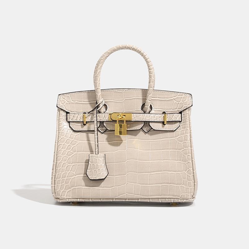 25cm Borsa Birkin Classica Moda Motivo Coccodrillo Lusso Donna Grande Capacità Tote Spalla a Tracolla Borsa Media Materiale PU Morbido Chiusura con Fibbia