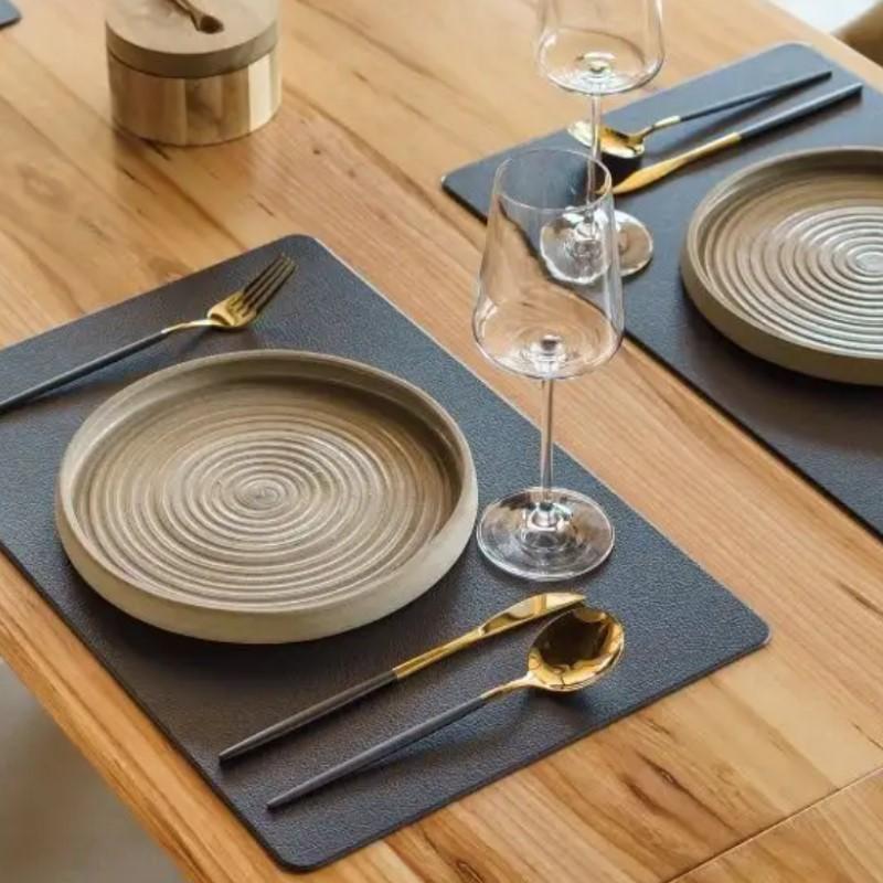 1/4/6PCS Black Square Placemats Faux Leather Dining Table Mat Nordic Luxury Placemat Kitchen Accessories Cup Coaster Wine Pad