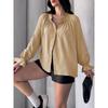 Spring and Autumn New Women's Elegant and Sweet Loose Casual Lantern Sleeve V-neck Ruffle Shirt