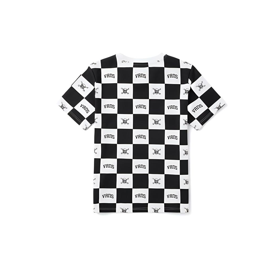 Vans Checkerboard Skull Print Vintage American Crew Neck Short Sleeve T-Shirt Unisex T-Shirt Black White VN0A54JUZ79