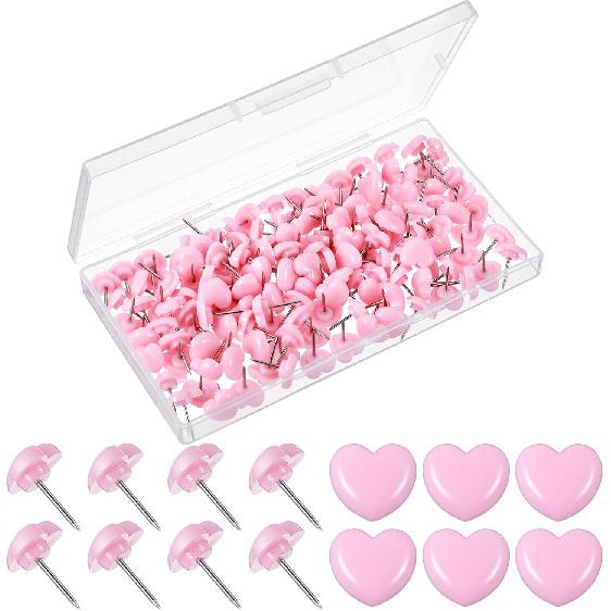 150PCS Cute Heart Push P for Bulletin Board, Decorative Thumb Tacks Pushp, Cork Board Thumbtacks for Classroom Home Office Decor(Pink)