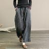 2023 Retro Cotton Linen Striped Wide-Leg Women's Slimming Cropped Pants - Japanese Style Summer Casual Wear
