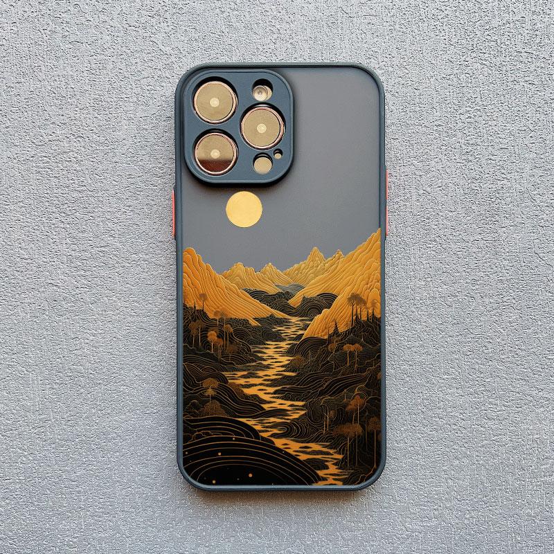 INS Mountain River Landscape Sunset Phone Case For iPhone 11 12 13 14 15 16 Pro Max Plus Mini XR X XS 7 8 Plus Shockproof Cover