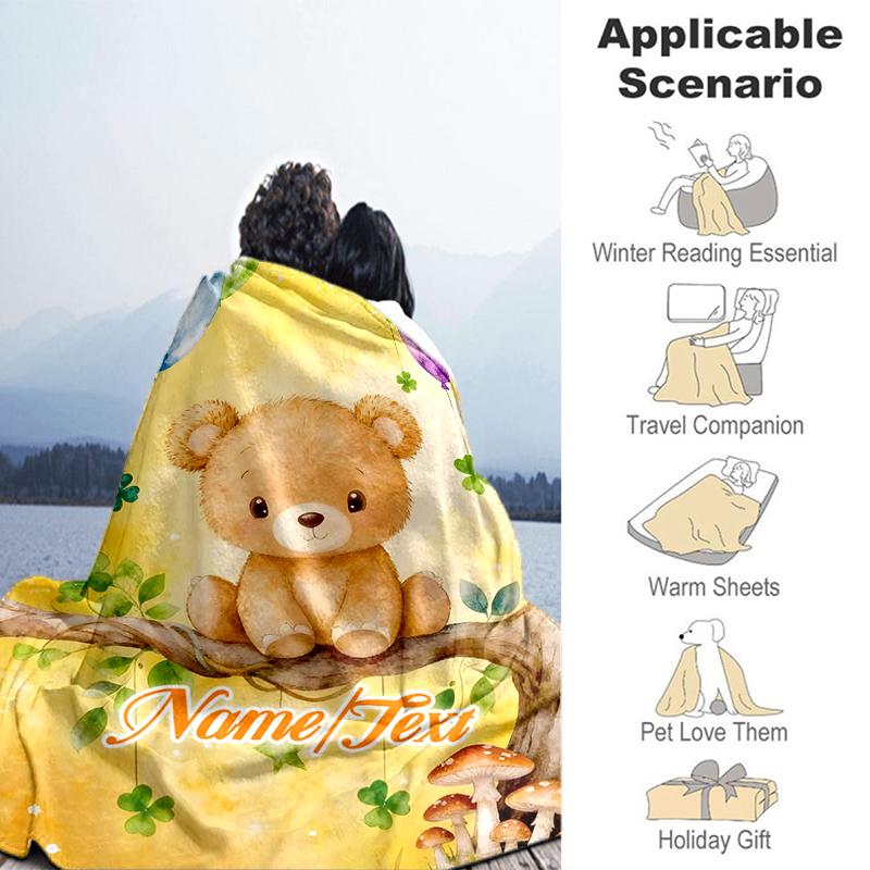 1PC Custom Name Teddy Bear Fantasy Outdooor Flannel Blankets Throw Blanket All-Season Throw Gift Bedspread for Couch, Bed, Camping Holiday Birthday Gi
