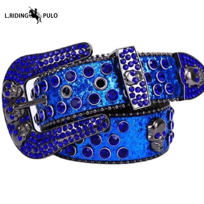 Cinto Caveira Moda Masculino Feminino Cinto Strass Punk Hip Hop Cinto de Couro Calças Jeans Vestido Fivela de Cinto Brilhante
