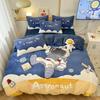 Boys Thickened Milk Fleece Four-Piece Set Astronaut Flange Coral Fleece Sheets Cartoon Children'S Quilt Cover Three-Piece Winter