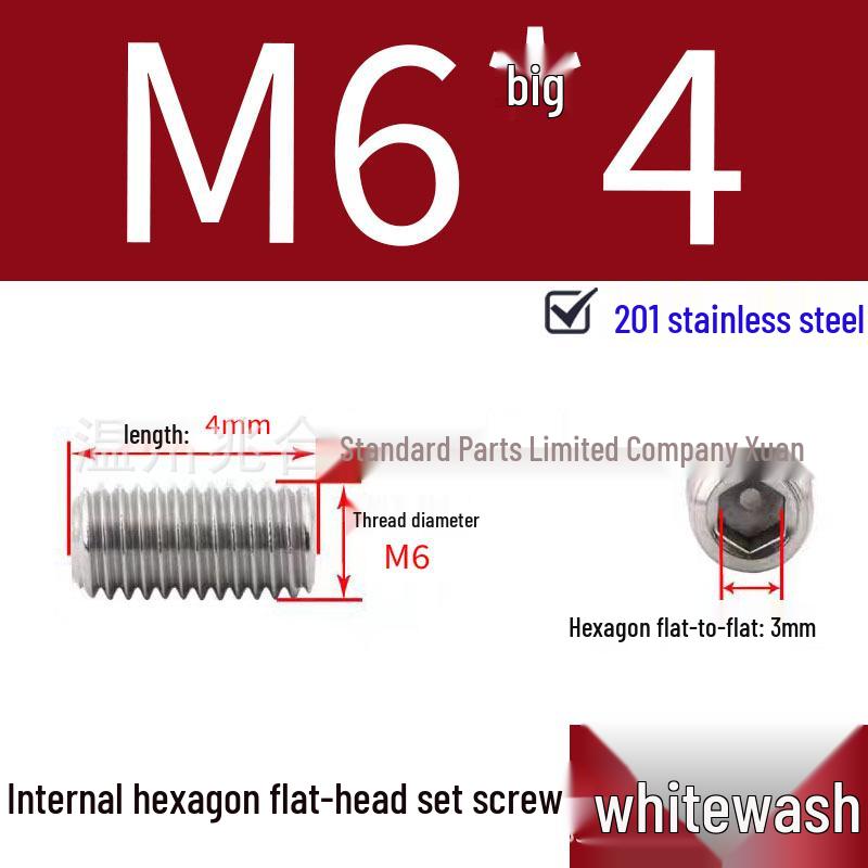 201 Stainless Steel Headless Set Screw - Flat End Socket Screw
