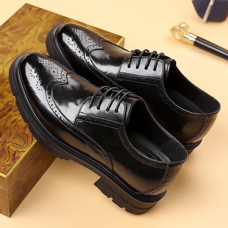 Herren-Größenerhöhende Brogue-Lederschuhe - Modell 2026, Lässig-Business, Dicke Sohle, Perfekt für Hochzeiten und Bräutigame