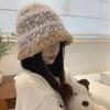 Women S Striped Knitted Bucket Hat Winter Warm Plush Ear Protection Hat