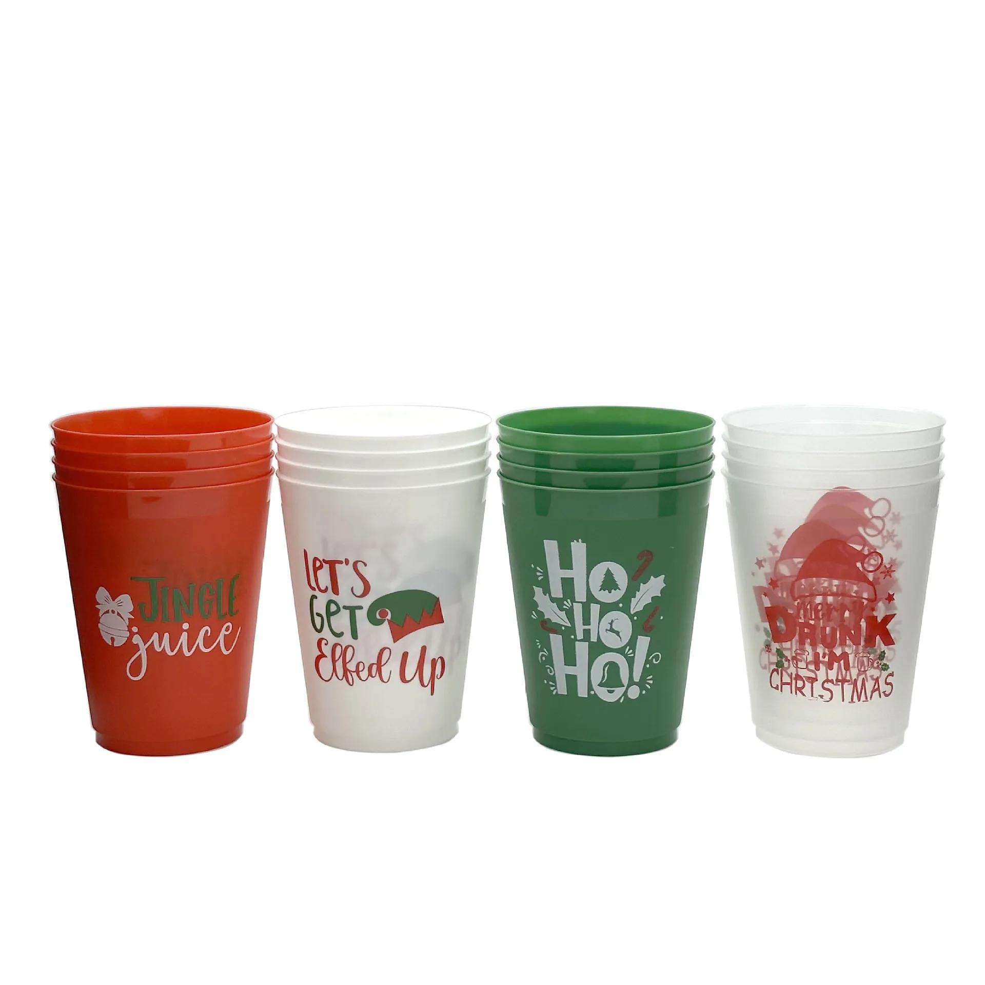 

Hot 12-20PCS Unique Letter Design Plastic Christmas Cup, 16 Ounce Reusable Cup for Home Holiday Party Decoration