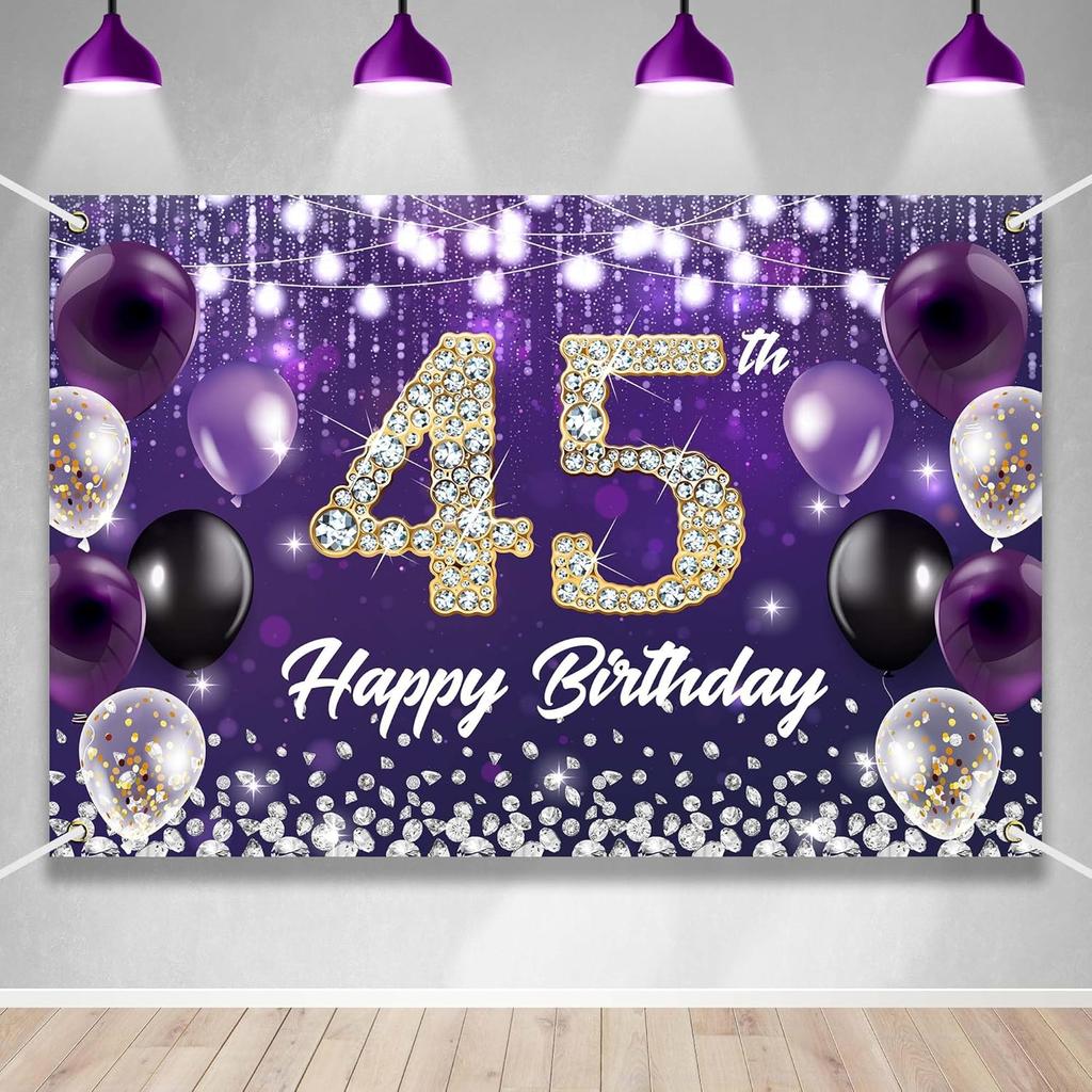 Happy 60th Birthday Backdrop Banner Purple Theme Background with Shiny Diamond Noble Elegant Birthday Party Photo Photography Prop Booth Background