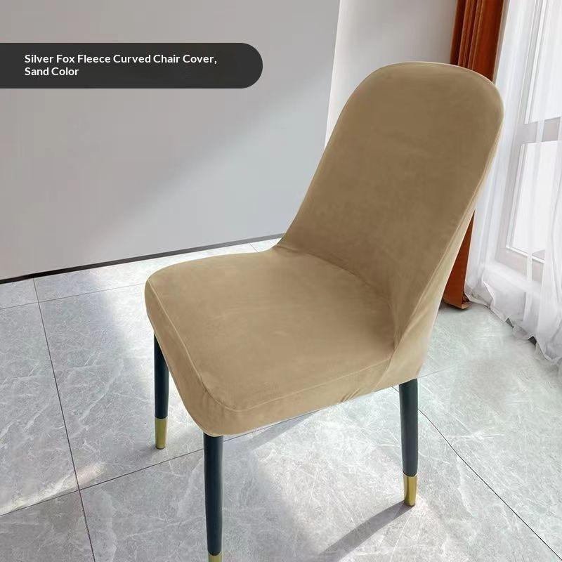 Nordic Silver Fox Fleece Curved Dining Table Chair Cover Universal Dining Chair Cover All-inclusive Elastic Stool Cover Non-slip Seat