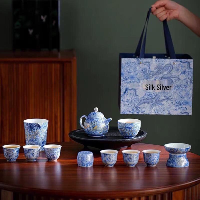 Чаксун Эмаль Клуазоне Серебро и Керамика Набор для Кунг-фу чая