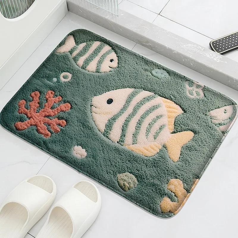 Bathroom Anti Slip Door Mat Household Water Absorbing Foot Mat Shower Room Small Carpet Machine Washable Soft and Comfortable