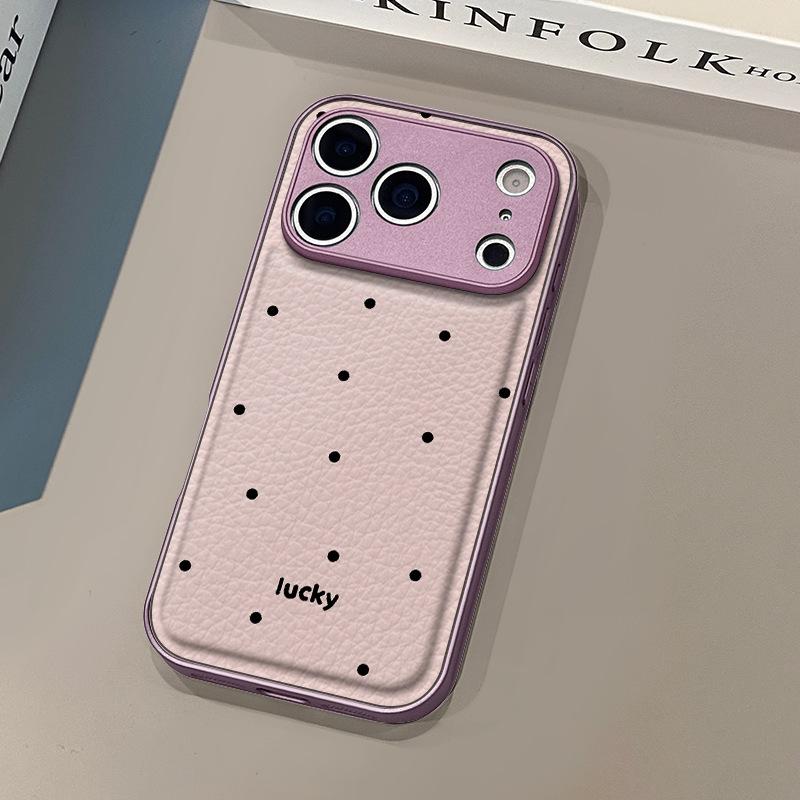 

Lucky black polka dot is suitable for Apple 17pro mobile phone case iphone16pm leather pattern, personalized anti-drop. apple 11