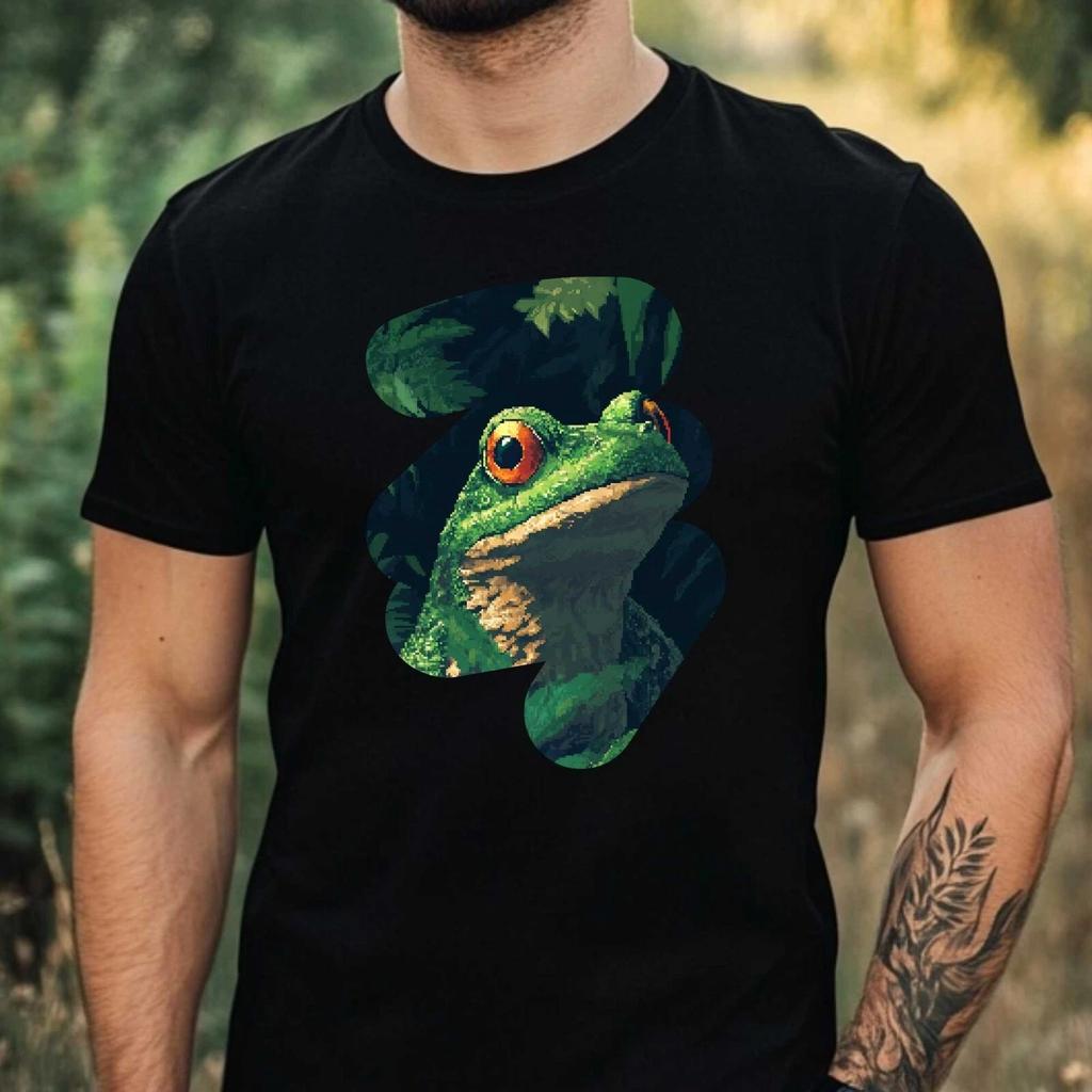 T-Shirt Herren Frosch Pixel Art Motiv Baumwolle Größe XS bis 5XL