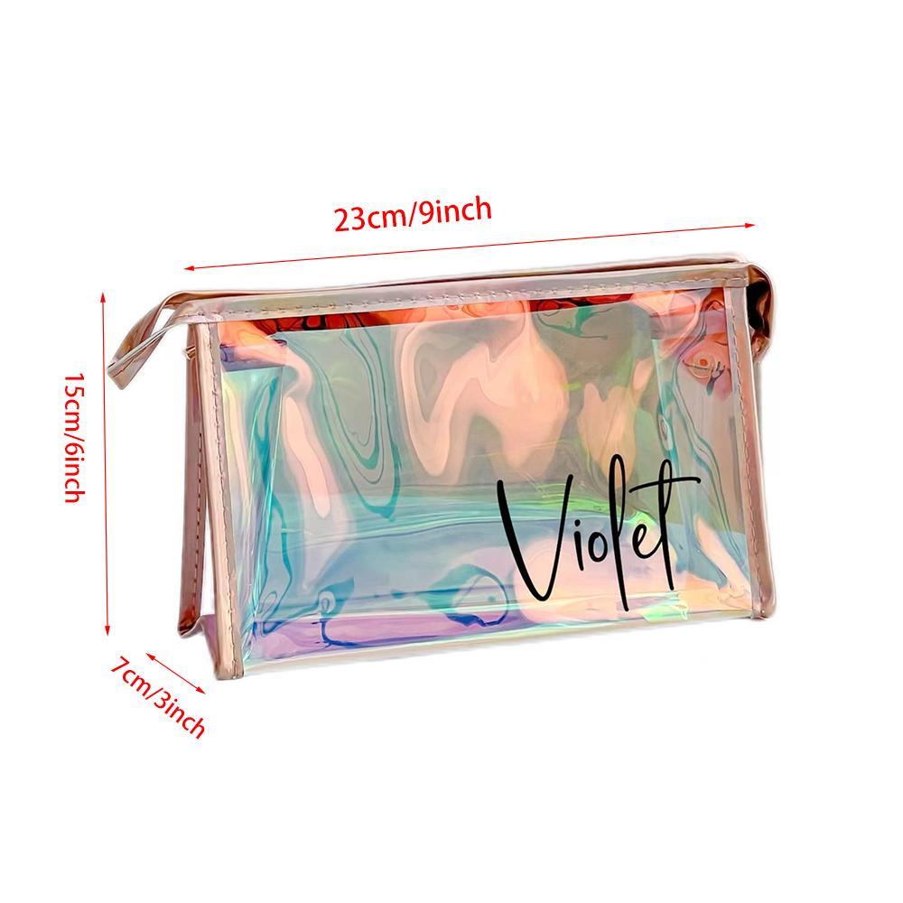 Personalized Holographic Bridesmaid Makeup Bag PVC Custom Clear Cosmetic Pouch Bachelorette Party Travel Essential Birthday Gift