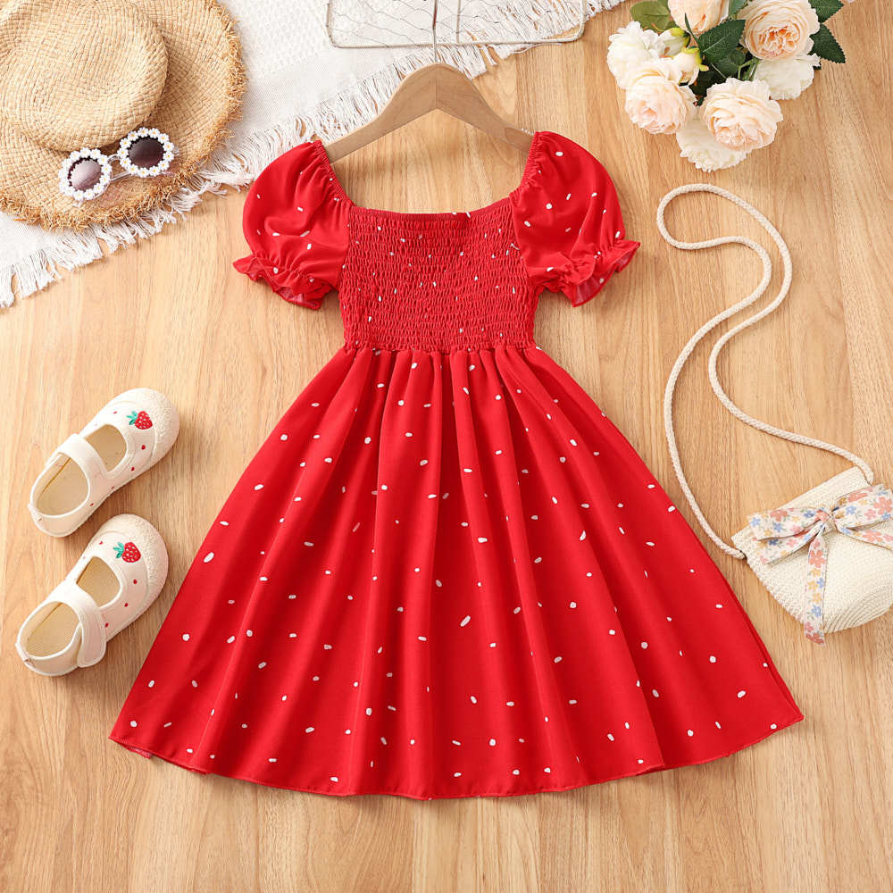 Girls' Fashionable And Caring Printed Dress For Summer, Children's Casual Dress With Bow Ties