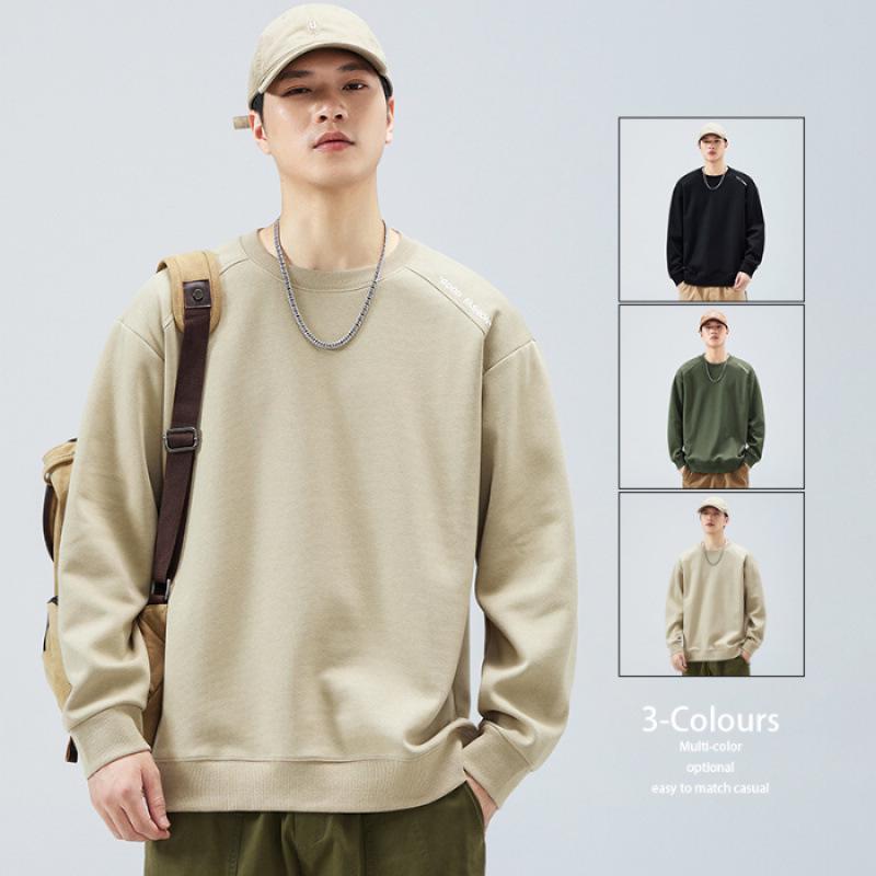 Men's Versatile Crewneck Sweatshirt - Spring/Fall 2024 Trend, Loose Fit Long Sleeve, Heavyweight American Style