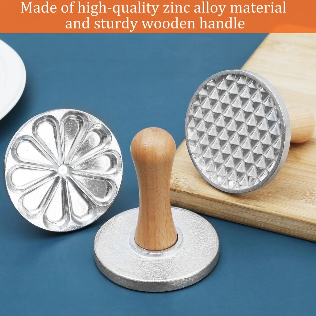 Zinc Alloy Cookie Stamps 3" Round Press Mold Biscuit Mould with Wooden Handle Decorating Supplies for DIY Baking Cake Pastry