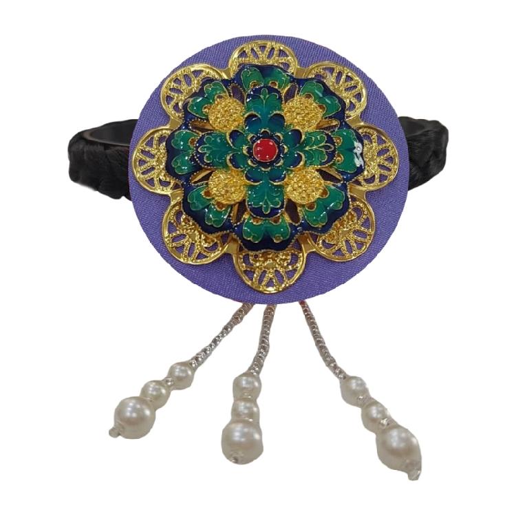 Blue Glaze Pearls Korean Hair Hoop Traditional Headband for Stage Shows and Ethnic Festivals Handmade Hair Accessories