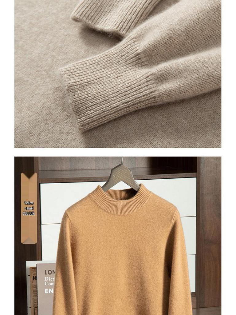 Men's Thickened Cashmere Half-High Neck Sweater - Loose Fit, Warm Knit Pullover