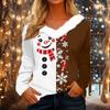 Women's Casual Long Sleeve Christmas Print V-Neck Top with Plush Collar for Holiday Wear