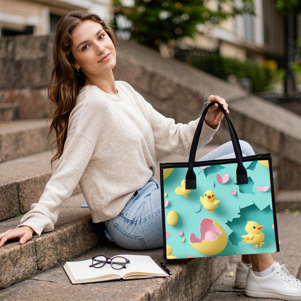 Cute Chick Printed Tote Bag Casual Large Capacity Handbag for Daily Use