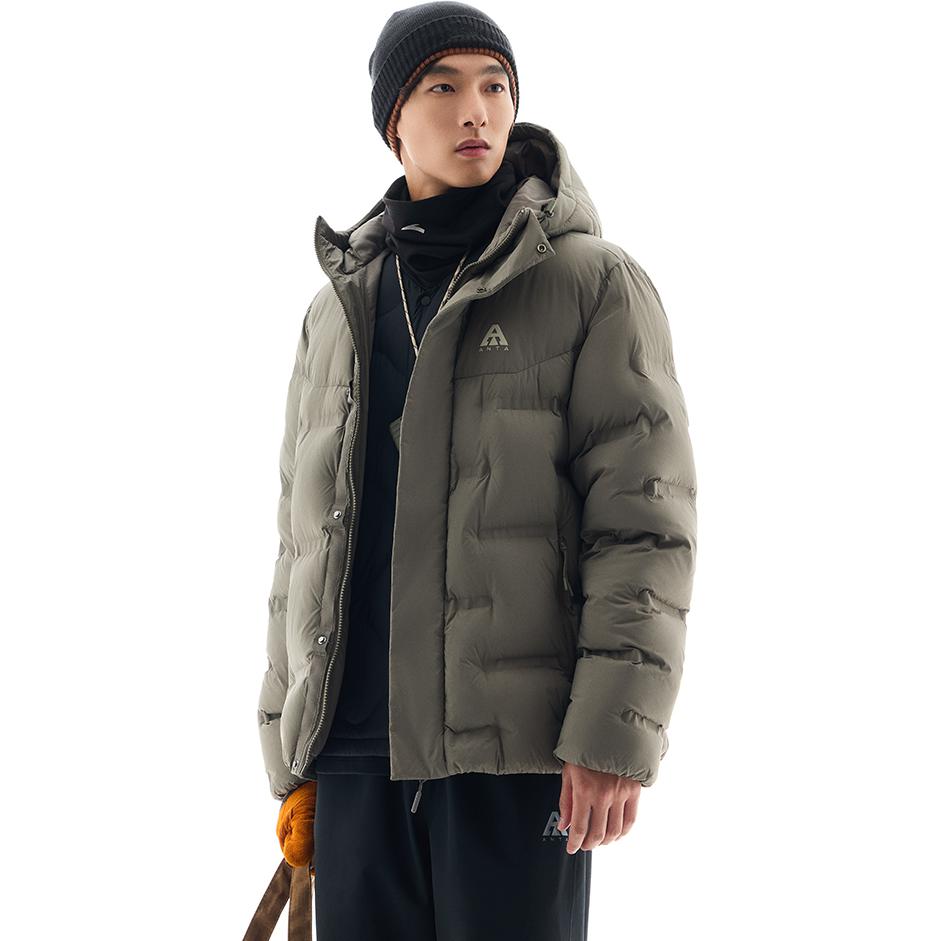 Anta Outdoor Series Letter Hooded Long Sleeve Down Jacket Men Outerwear Bronze 952446902-4