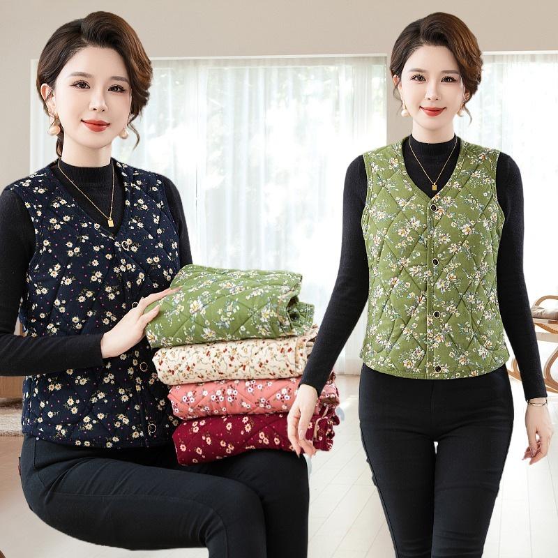 Women's Floral Vest for Autumn/Winter: Warm Cape, Inner/Outer Wear, Lightweight for Middle-Aged and Elderly Moms