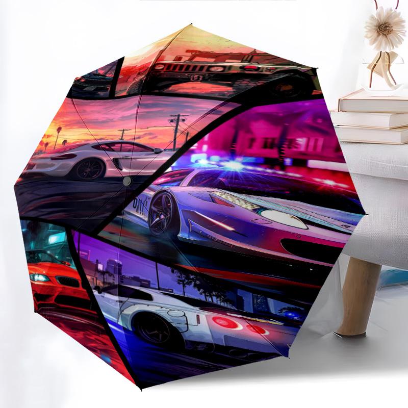 Vibrant Grand Theft Auto V Artwork Folding Umbrella 8 Paraphenoid Bones Durable Three Folds Sun Umbrella Gift