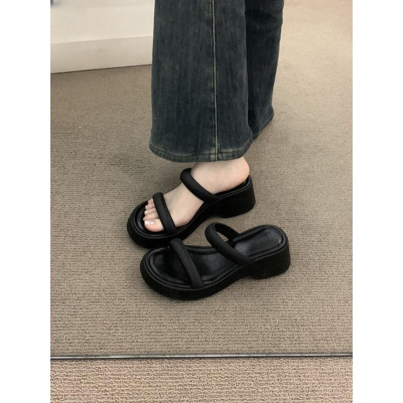 

sponge cake thick-soled high-heeled black open-toed sandals for women s summer outer wear wedge heel small inner height increase with skirt cool 40 чорний