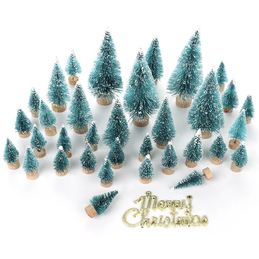 66pcs Mini Artificial Xmas Trees Sisal Snow Pine Trees with Wooden Base for Xmas Decor Party Home Table Craft