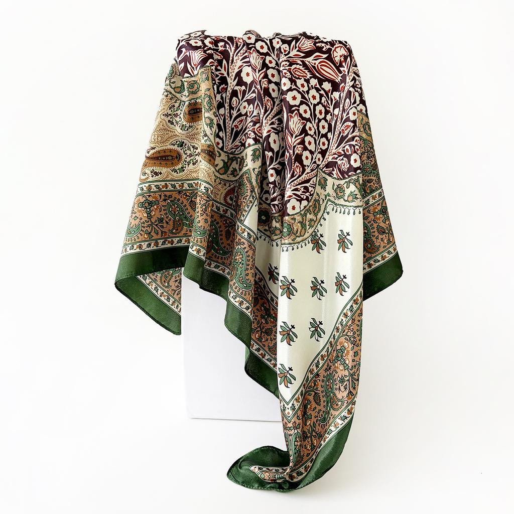 90cm Satin Scarf with Paisley Print - Classic Square Scarf/shawl for Women