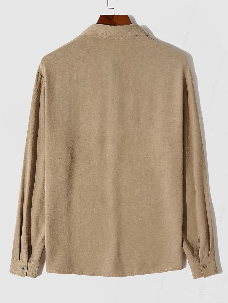 ZAFUL Men's Plain Color Textured Half Button Design Long Sleeves Pullover Shirt