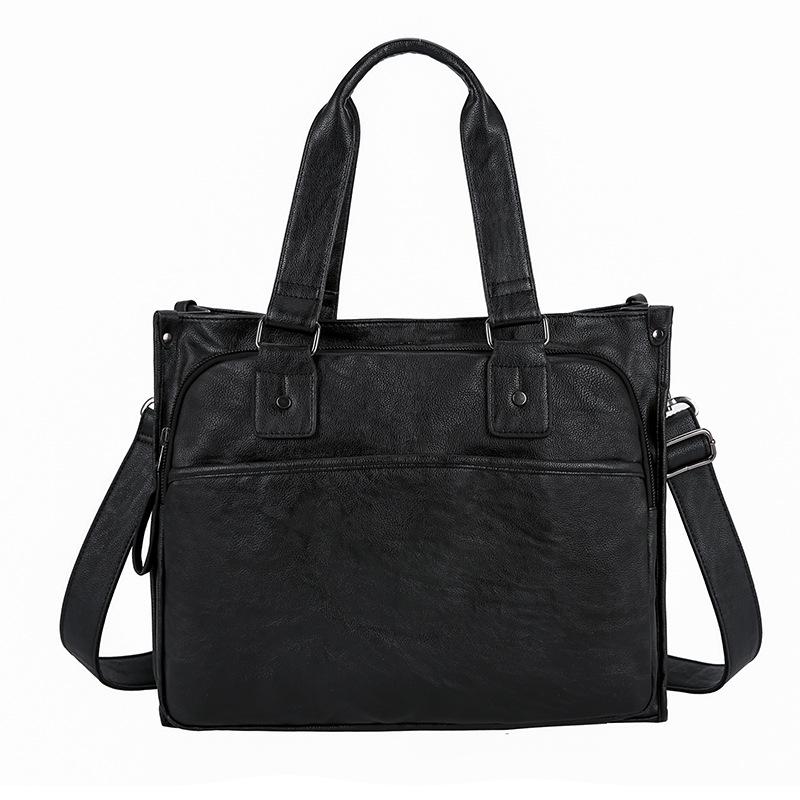 Men's Handbag Leather Horizontal Business Briefcase Computer Bag One Shoulder Oblique Span Large Capacity Commuting Bag