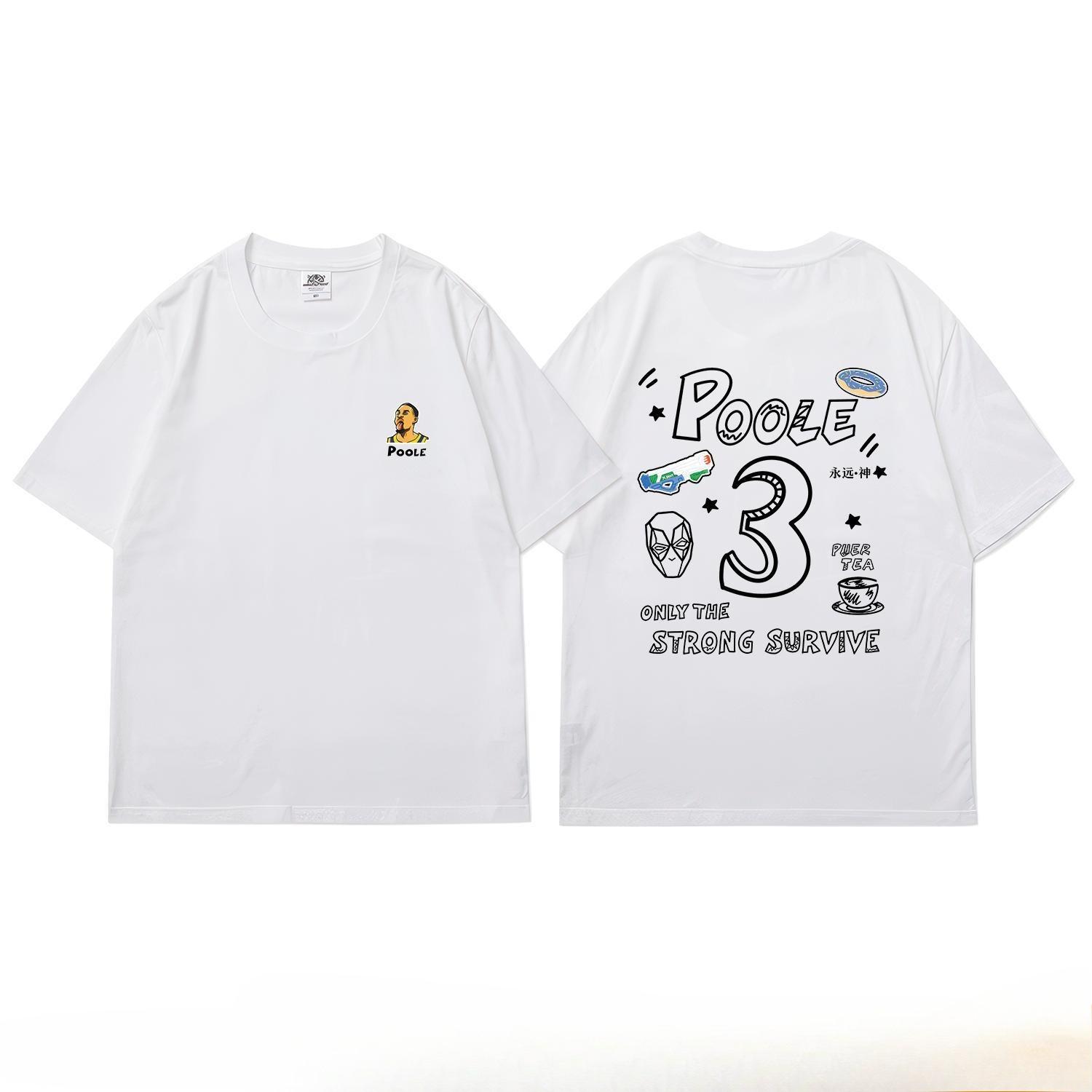 

T-shirt De Sport De Basket-ball Américain À Manches Courtes En Pur Coton Poole Personnalité Masculine Rétro Impression Lâche Col 4XL