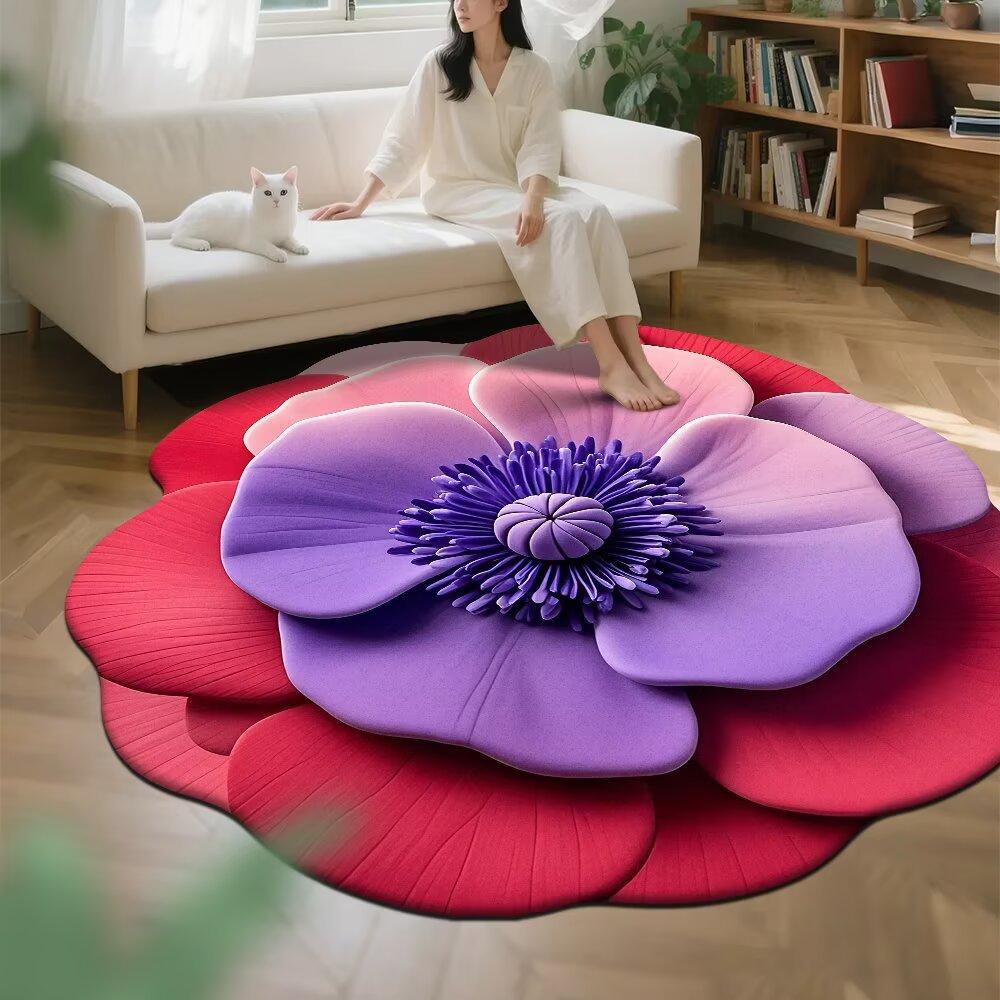 

3D Floral Crystal Velvet Floor Mat For Living Room Polyester Fiber Easy To Clean Stain Resistant Decorative Rug For Bedroom And Home Decor 40 x 40cm