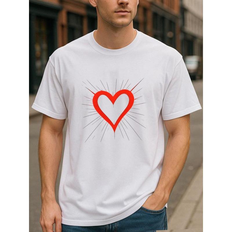 European Sizes Valentine's Day Radial Energy Heart-shaped Men's Printed Short-sleeved T-shirt