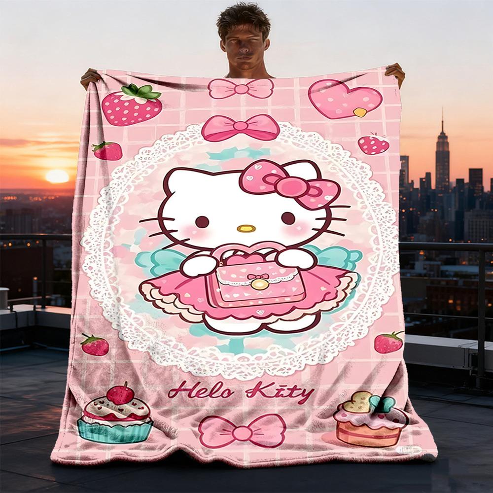 1pc Hello Kitty Outdoor Blanket Lightweight Flannel Throw For Travel, Camping, Livingroom, Couch, Chair Soft