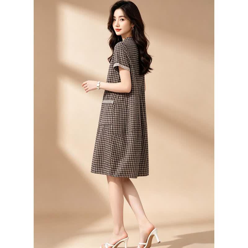 D.F.DEAR 2026 Summer V-Neck Plaid Dress