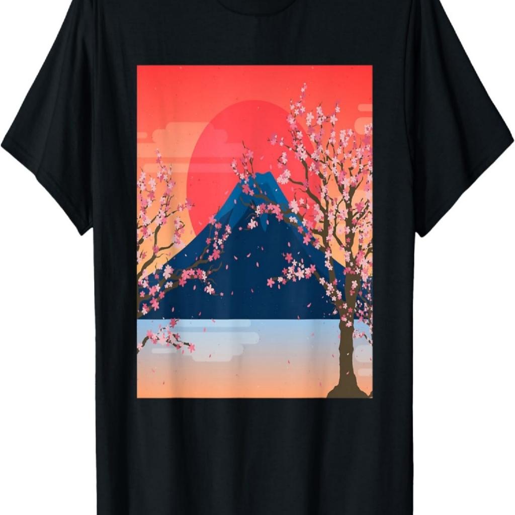 Sakura Tree Mountain Japan Sunset Floral Cherry Blossom T-Shirt