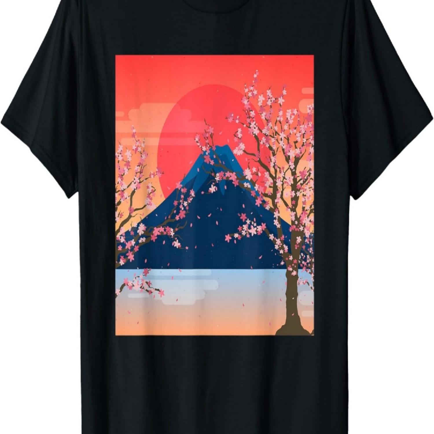 Sakura Tree Mountain Japan Sunset Floral Cherry Blossom T-Shirt S