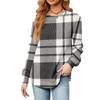 Fashionable Women's Long Sleeved Checkered Striped Printed Lightweight Sweater With Loose Round Neck Top