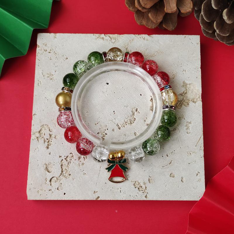 Christmas Diamond Santa & Snowflake Glass Bracelet: Stylish & Versatile Holiday Accessory.