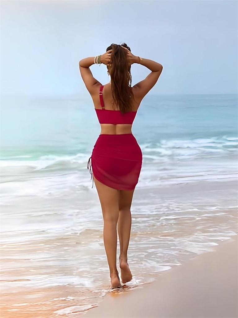 2026 European High-Waisted Slimming Two-Piece Women's Swimsuit in Solid Color