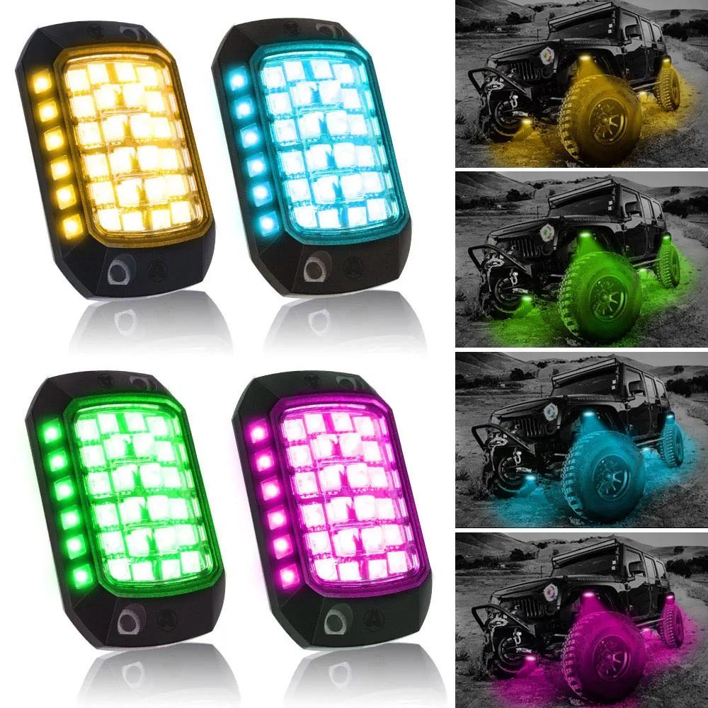8Pcs RGB LED Rock Light Underbody Neon Kit APP+Remote Control For Jeep Truck SUV