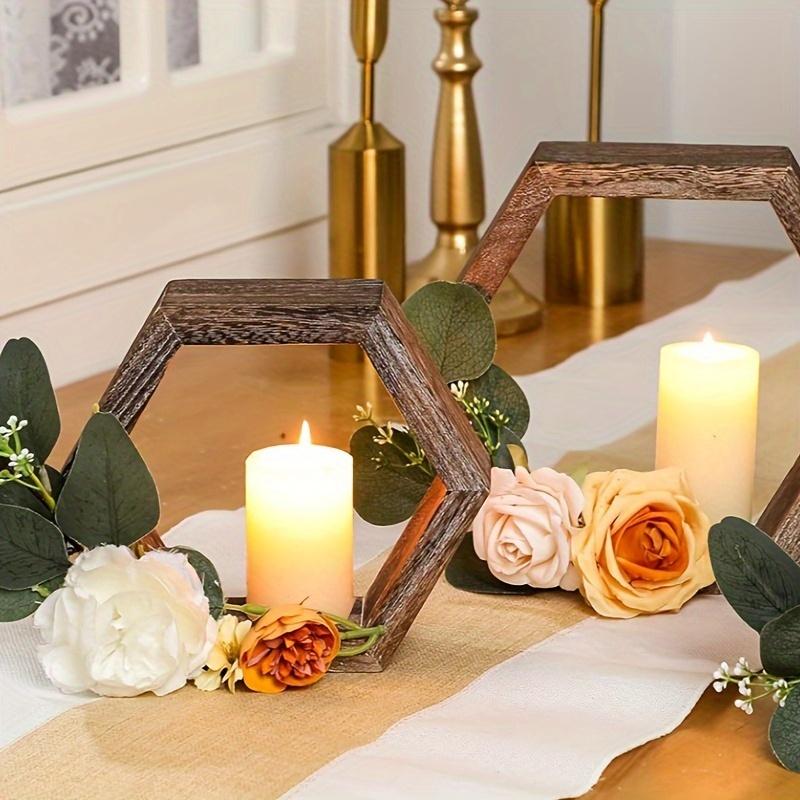 Christmas Wooden Hexagon Frame Garland Candlestick Tung Wood Wedding Table Centerpieces Countryside Style Candle Holder