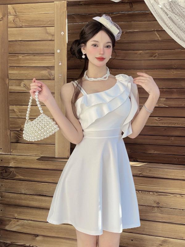 Rüschen 9727 Weiter Saum A-Linie Kurzes Kleid - Schlankmachendes Nachtclub-Outfit für weibliche Technikerinnen